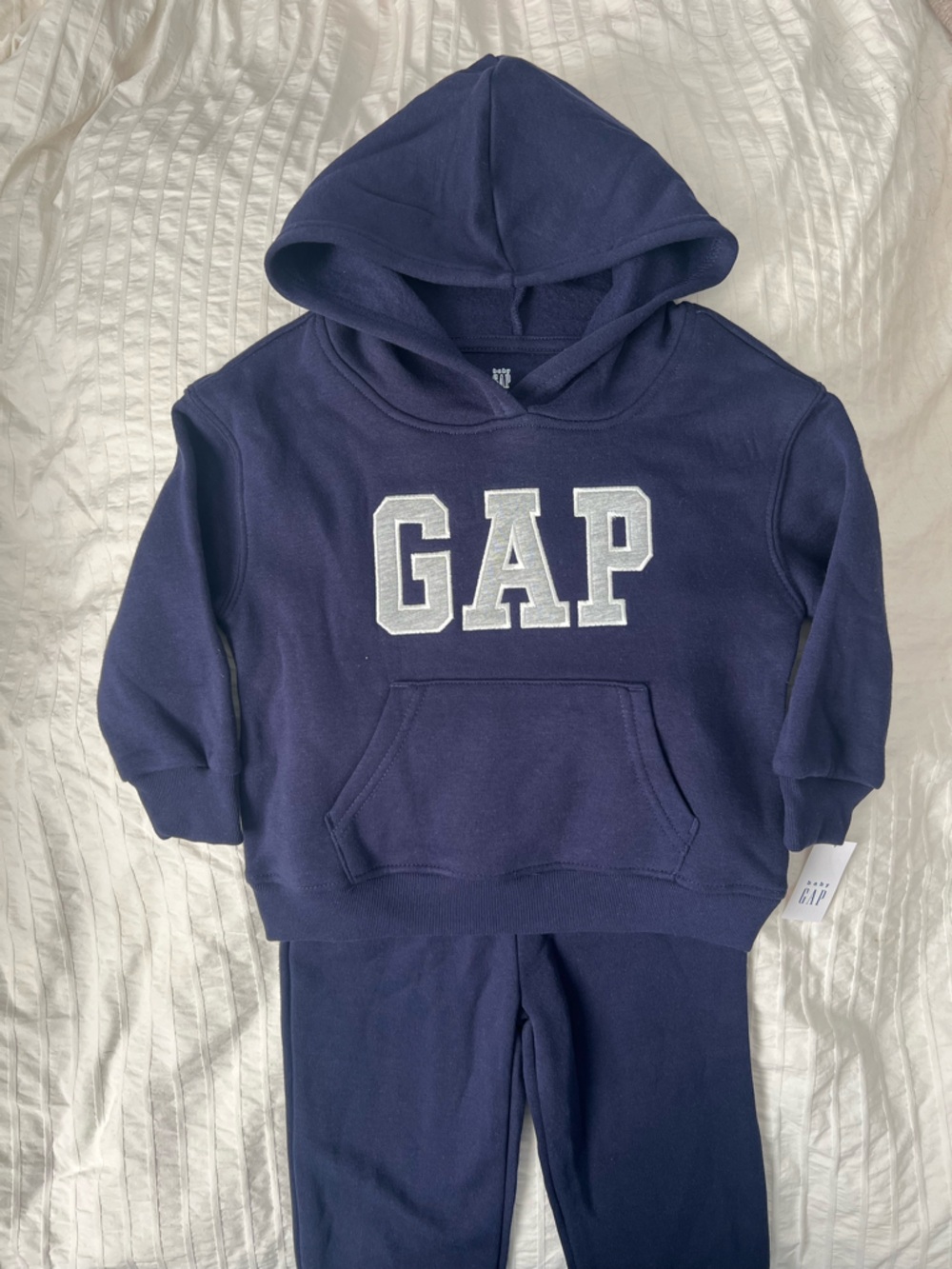 GAP Boys Navy Hooded Zip-Up Sweatshirt with White Logo